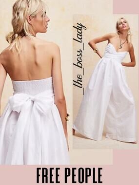 Free People jumpsuit wide-leg strapless sweetheart neck smocking